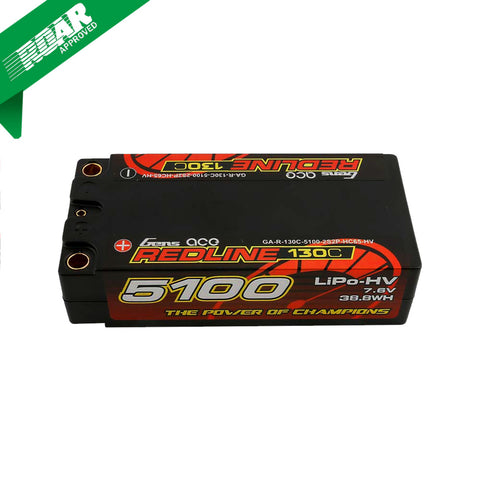 Gens Ace Redline Series 5100mAh 7.6V 130C 2S HardCase HV Shorty Lipo Battery With 5.0mm bullets