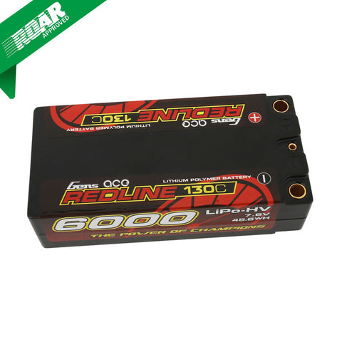 Gens Ace Redline Series 6000mAh 7.6V 130C 2S HardCase HV Shorty Lipo Battery With 5.0mm Bullet