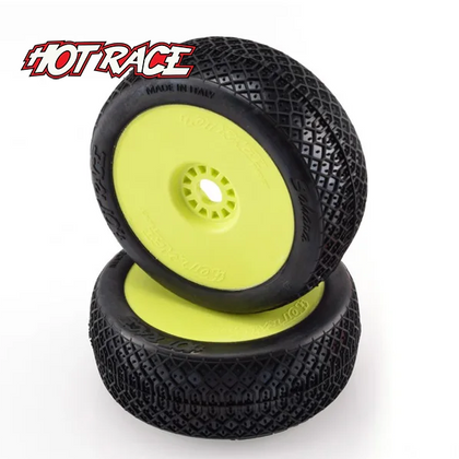 HotRace Sahara Super Soft 1/8 Buggy Tires Glued on Yellow Rims (2)
