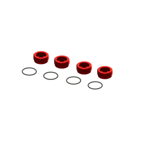 ARA320467 Aluminum Front Hub Nut Red (4) inc O-Rings